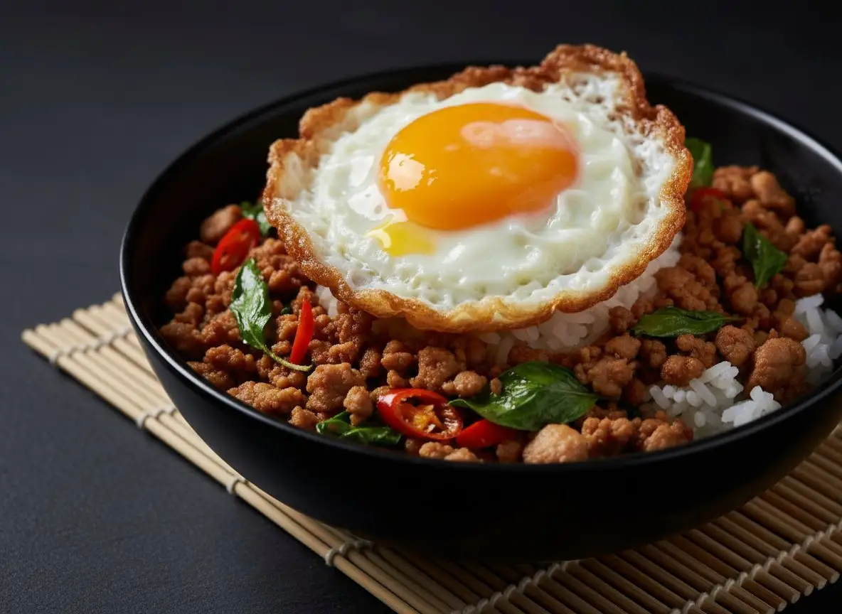 Thai Basil Chicken (Pad Krapow Gai) with 51g Protein and Fried Egg recipe