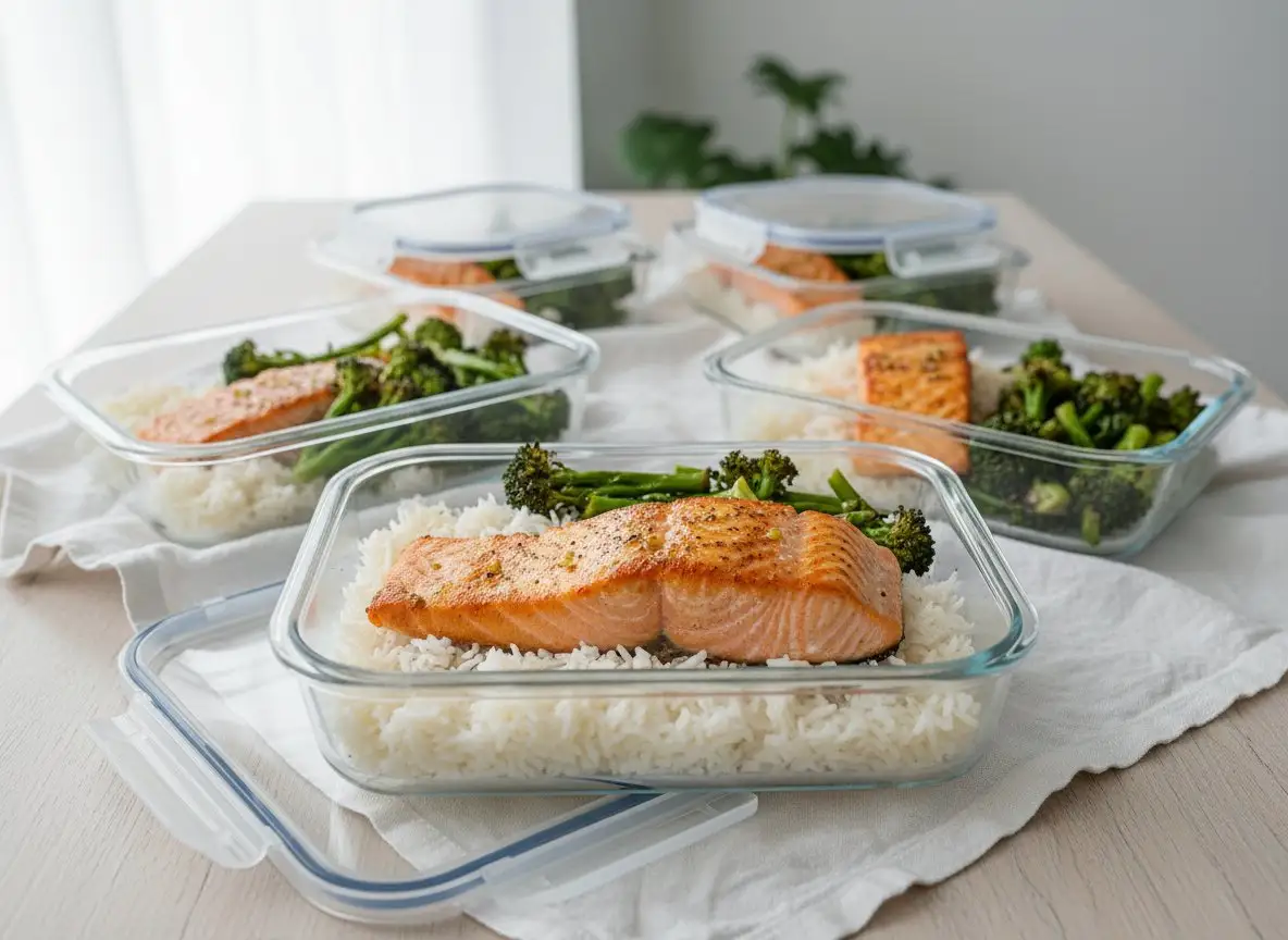 Salmon Rice and Broccoli Meal Prep  -  44g Protein per Bowl recipe