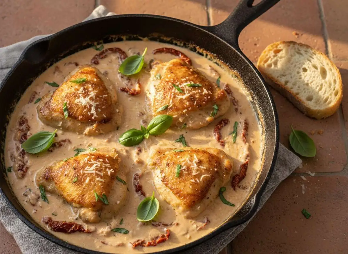 Marry Me Chicken with 42g Protein Cottage Cheese Cream Sauce recipe