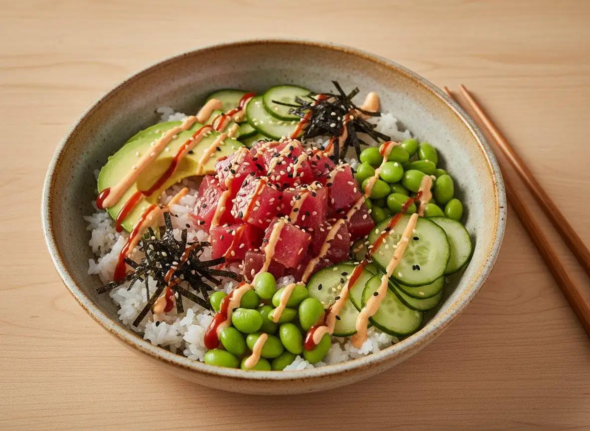 Spicy Tuna Rice Bowl with Avocado and Edamame | 34g Protein recipe