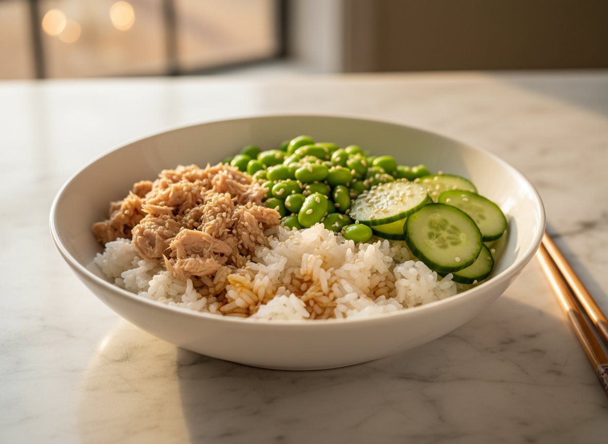 5-Minute Canned Tuna Protein Bowl with Edamame | 45g Protein