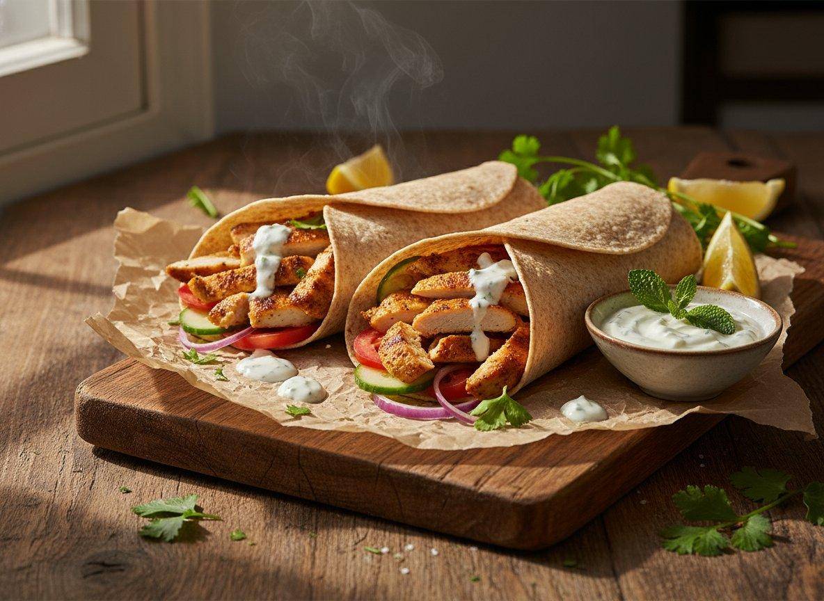 Chicken Breast Shawarma Wraps with Yogurt-Garlic Sauce