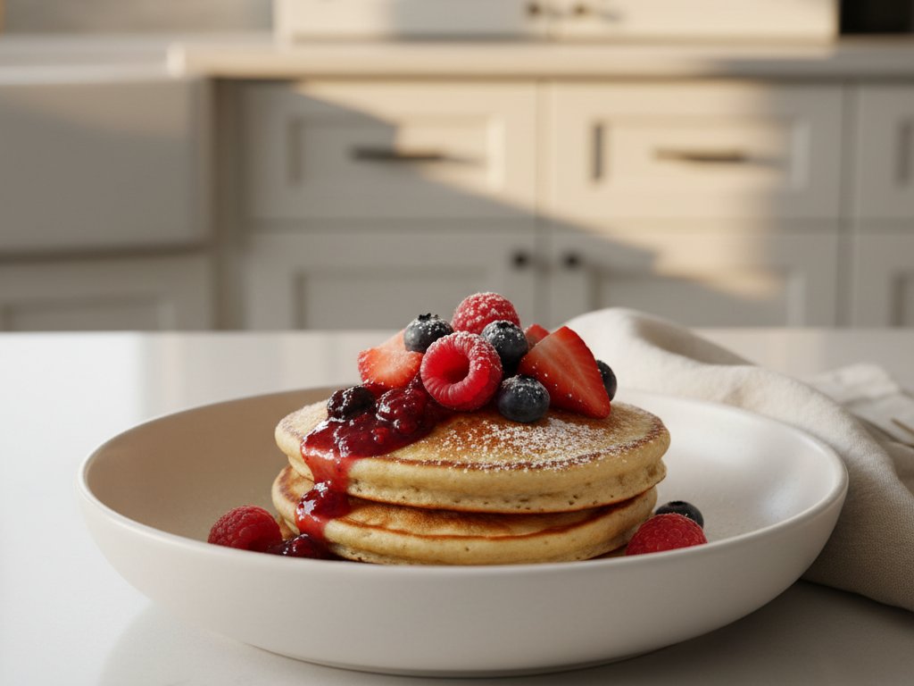 Fluffy Cottage Cheese Pancakes with Berry Compote