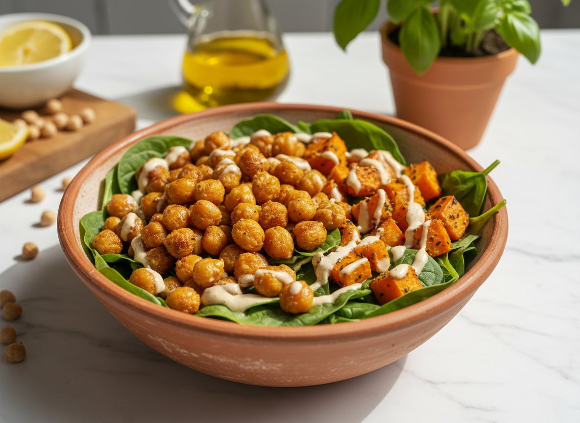 Crispy Chickpea Salad Bowl with Sweet Potato