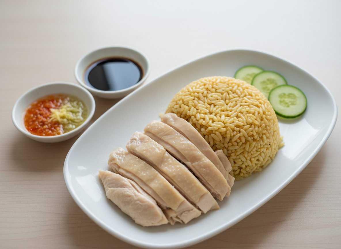 Hainanese Chicken Rice: 60g Protein, 605 Calories (Steam-Poach Method)