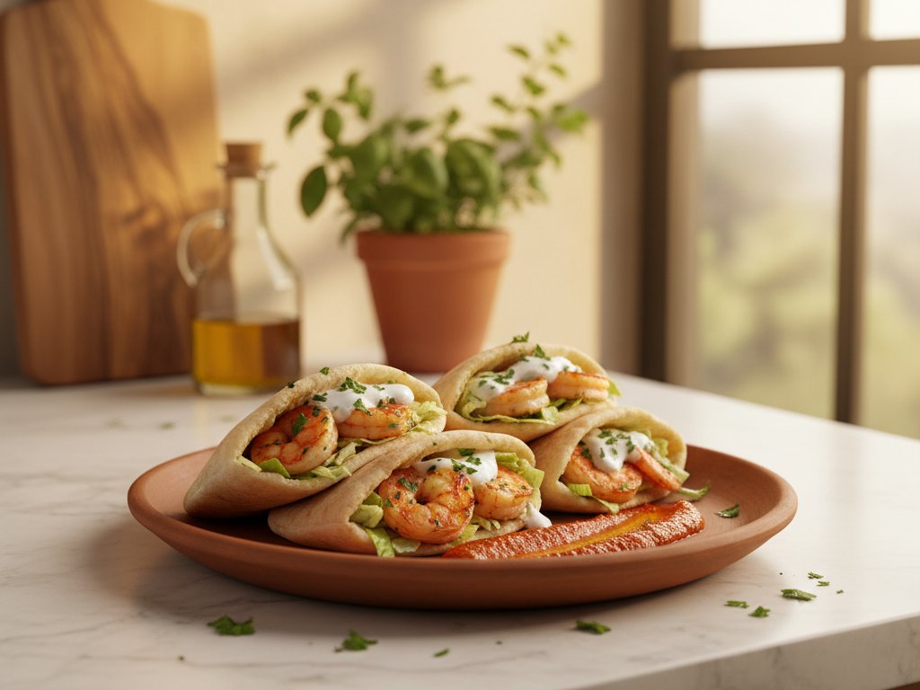 Harissa Shrimp Pita Pockets