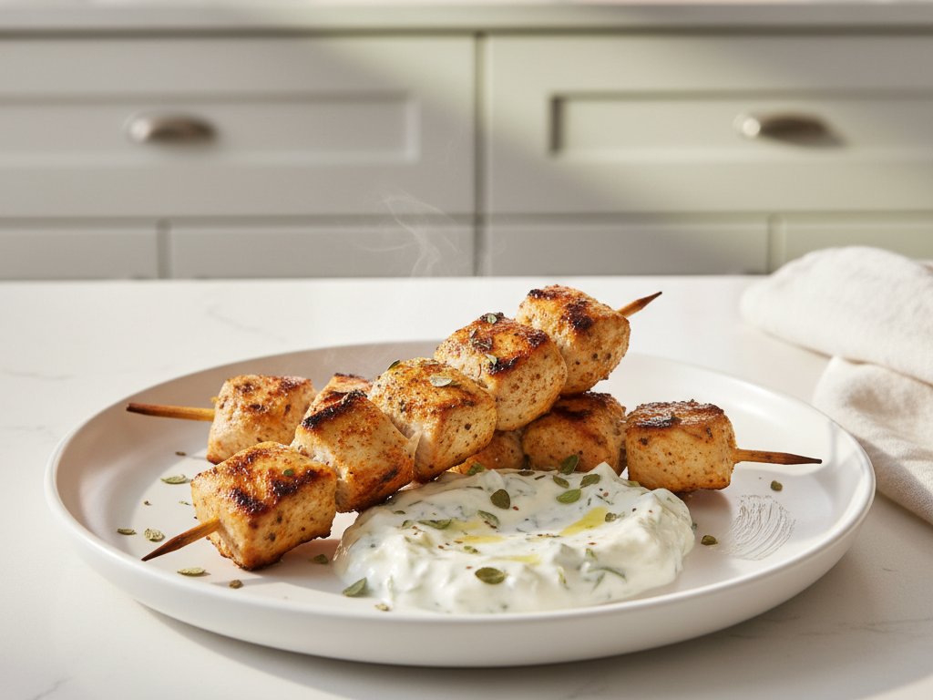 Mediterranean Chicken Skewers and Tzatziki