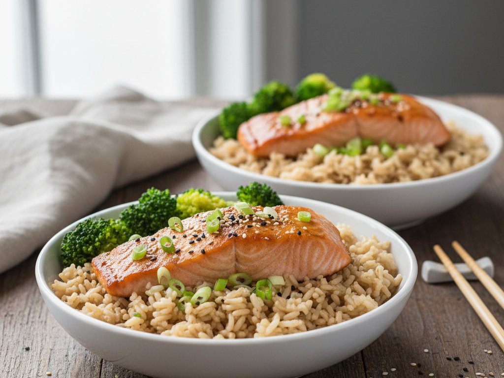 Miso Glazed Salmon Rice Bowls