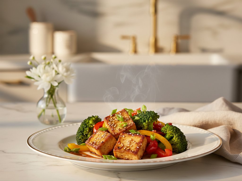 Sesame Tofu Stir Fry with Broccoli and Bell Peppers
