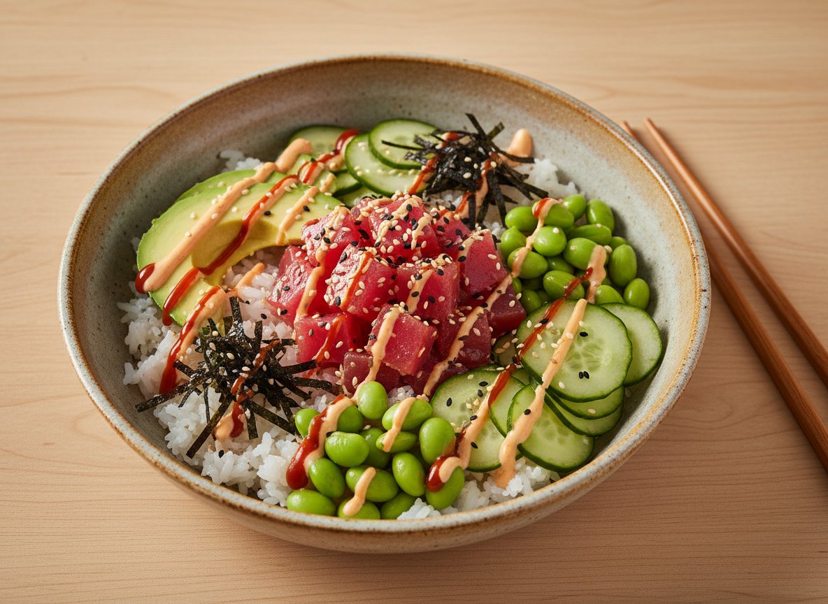Spicy Tuna Rice Bowl with Avocado and Edamame | 34g Protein