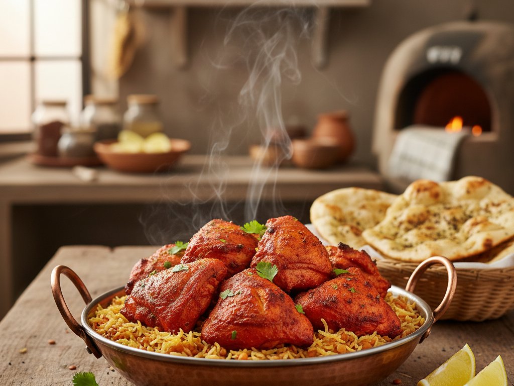 Yogurt-Marinated Tandoori-Style Chicken with Lentil Pilaf