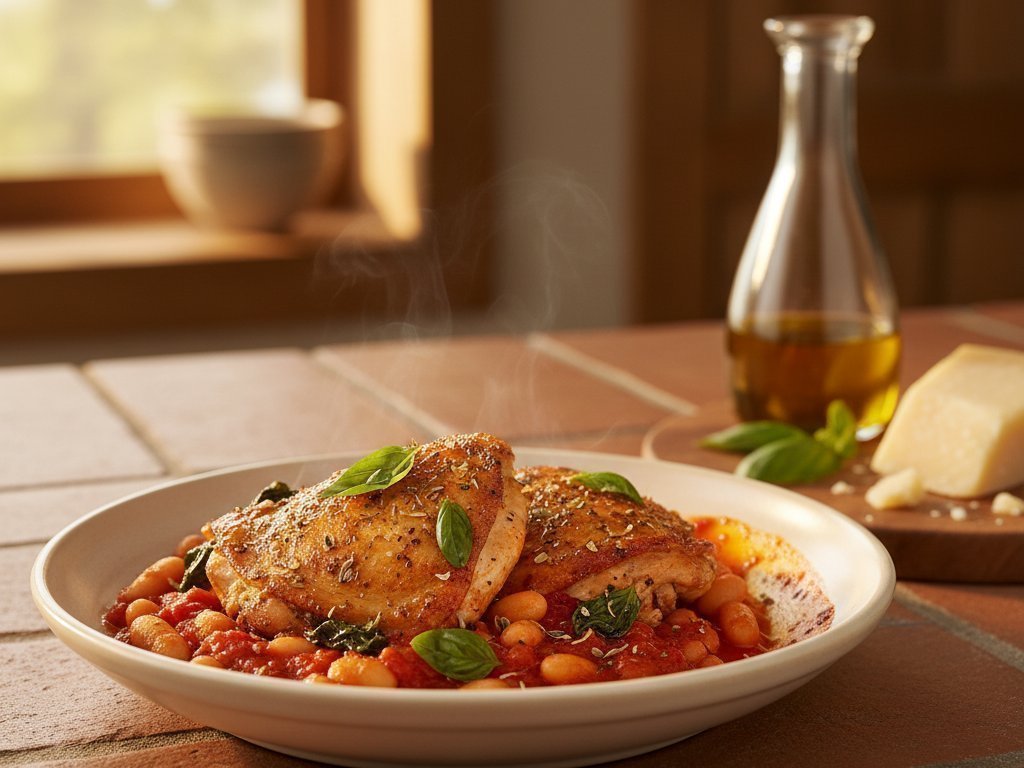 One-Pot Tomato Basil Chicken & White Bean Skillet